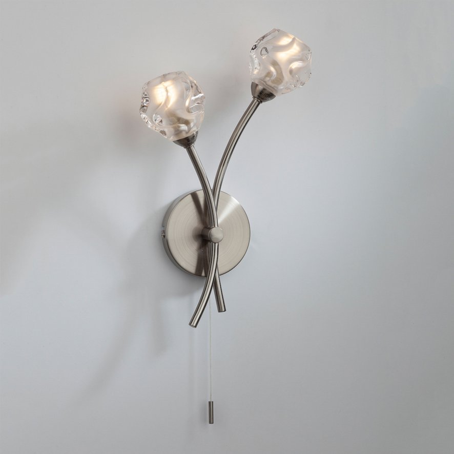 Dar Lighting Dar - Seattle 2 Light Wall Light Satin Chrome Glass
