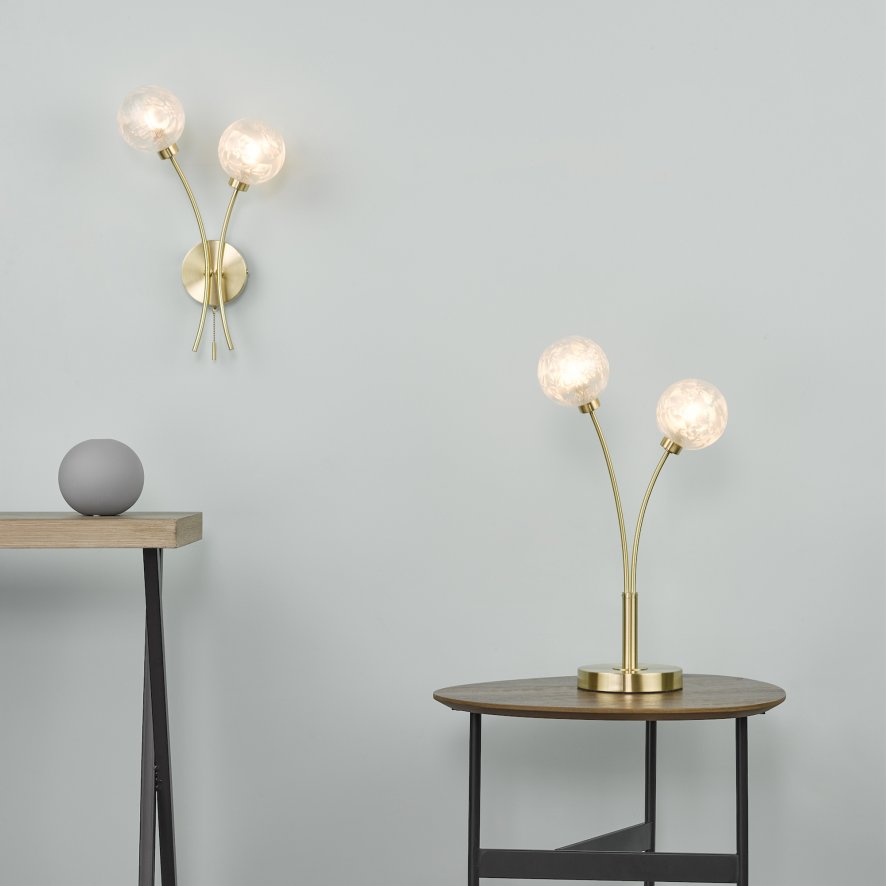 Dar Lighting Dar - Avari 2 Light Wall Light Satin Brass Glass