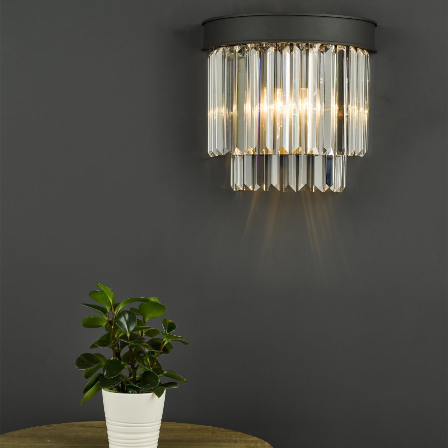Dar Lighting Dar - Celeus 2 Light Wall Light Anthracite Crystal
