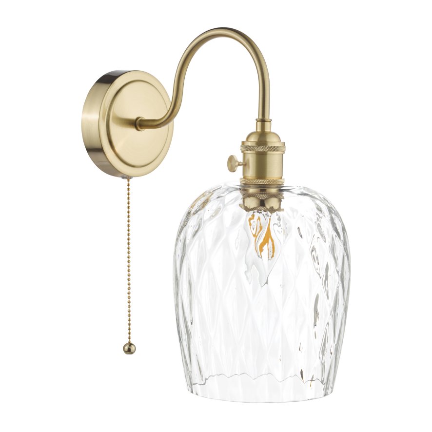 Dar Lighting Dar - Hadano Wall Light Brass With Clear Dimpled Shade