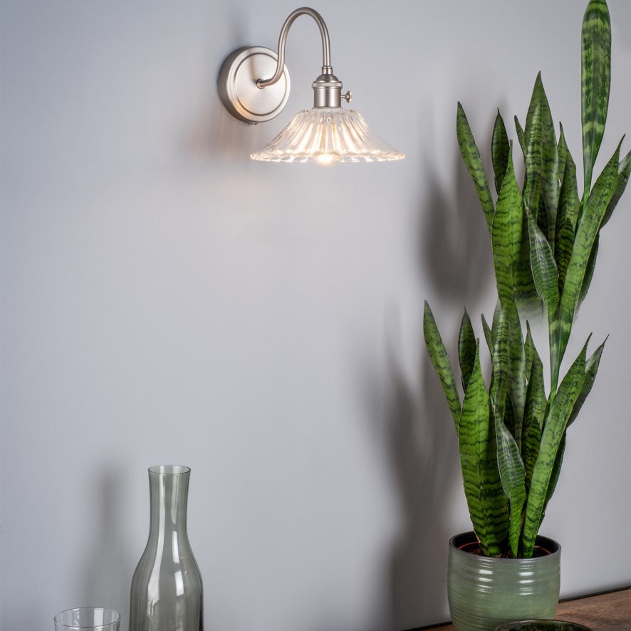 Dar Lighting Dar - Hadano Wall Light Antique Chrome With Clear Flared Glass shade