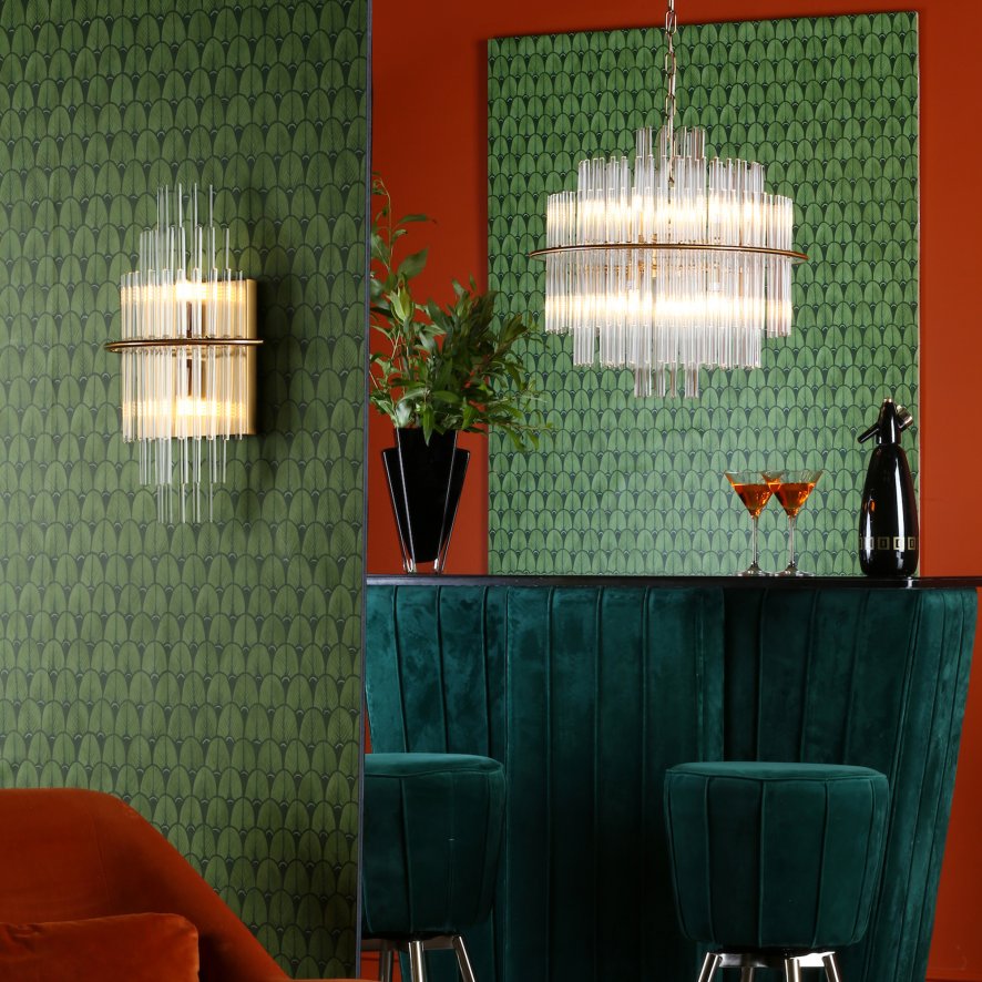 Dar Lighting Dar - Lukas 2 Light Wall Light Antique Gold Glass