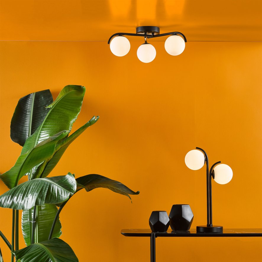 Dar Lighting Dar - Orlena 2 Light Table Lamp Matt Black and Opal Glass