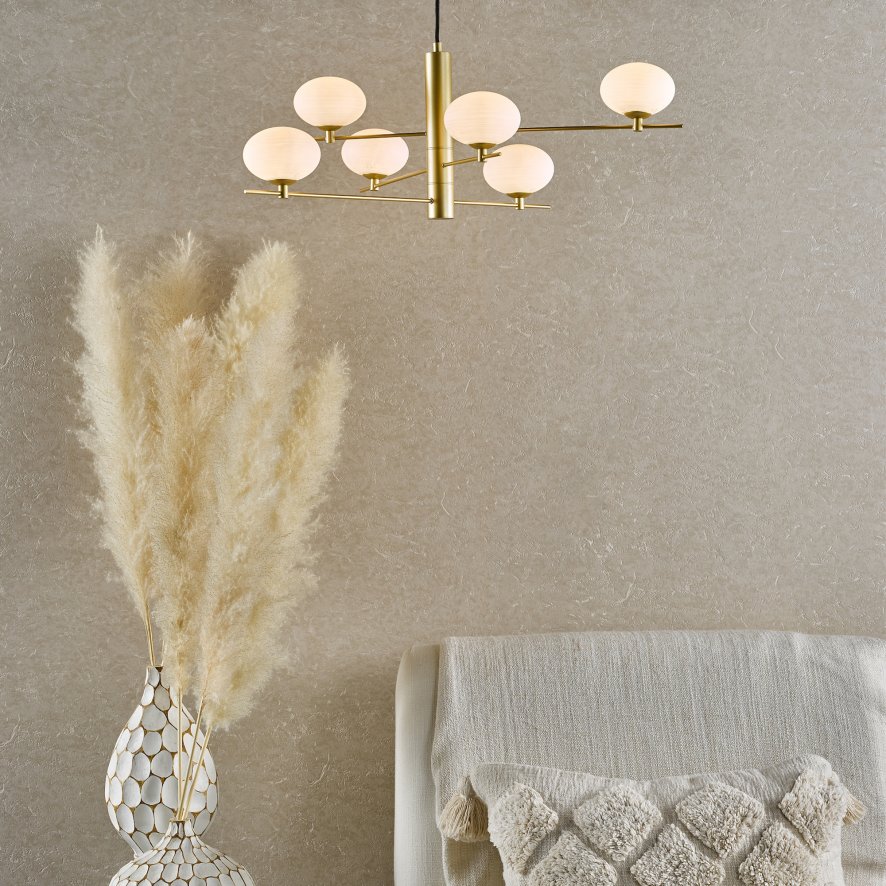 Dar Lighting Dar - Jasper 6 Light Pendant Painted Gold Opal Glass