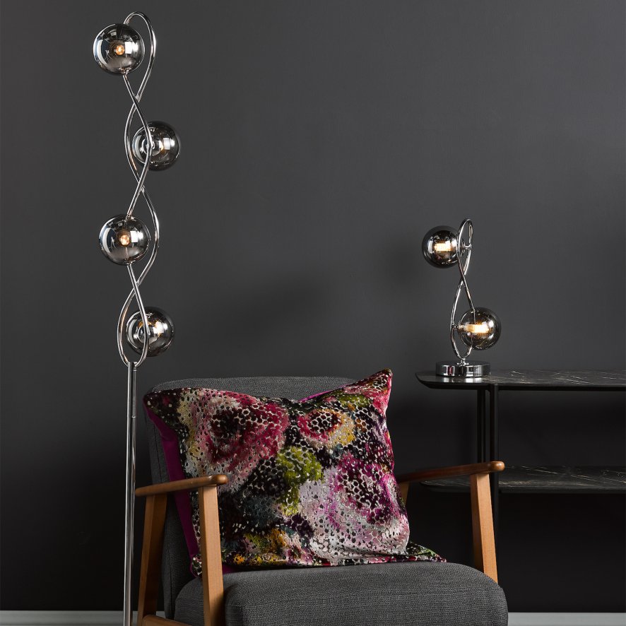 Dar Lighting Dar - Lysandra 2 Light Table Lamp Polished Chrome and Smoked Glass