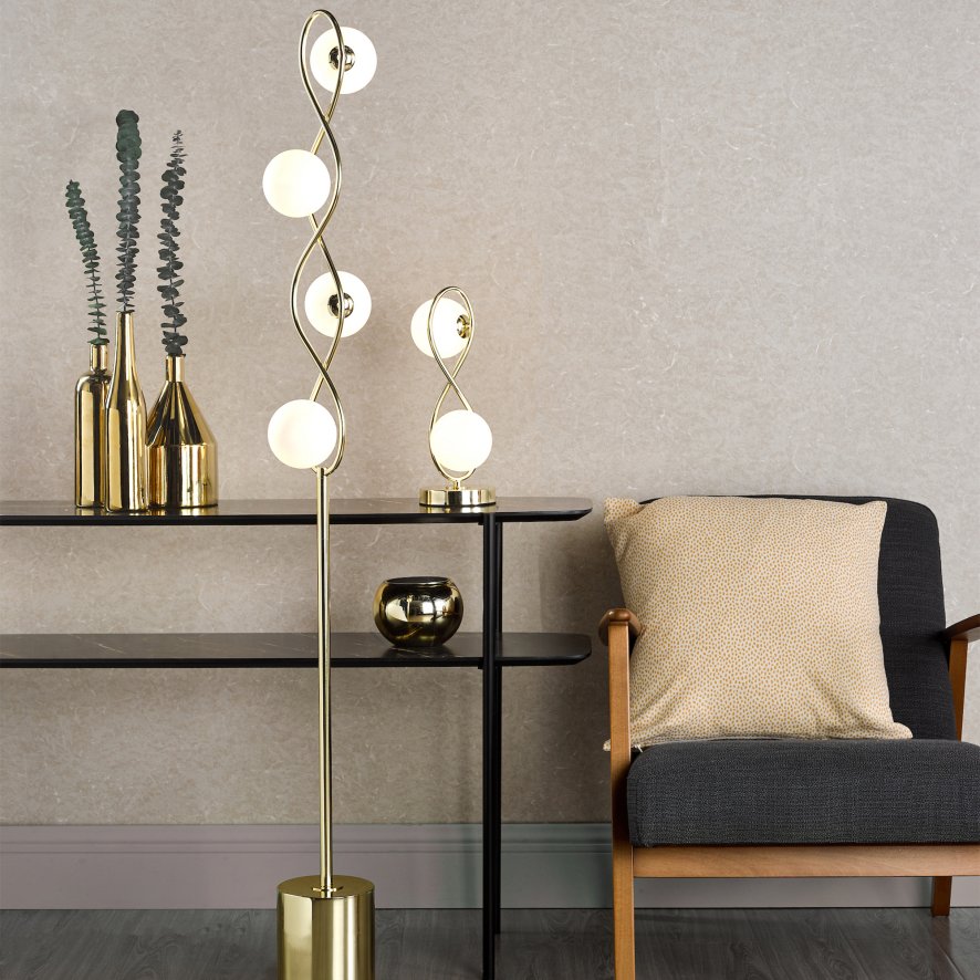 Dar Lighting Dar - Lysandra 2 Light Table Lamp Polished Gold and Opal Glass