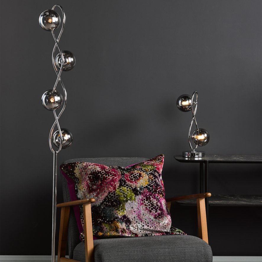 Dar Lighting Dar - Lysandra 4 Light Floor Lamp Polished Chrome and Smoked Glass