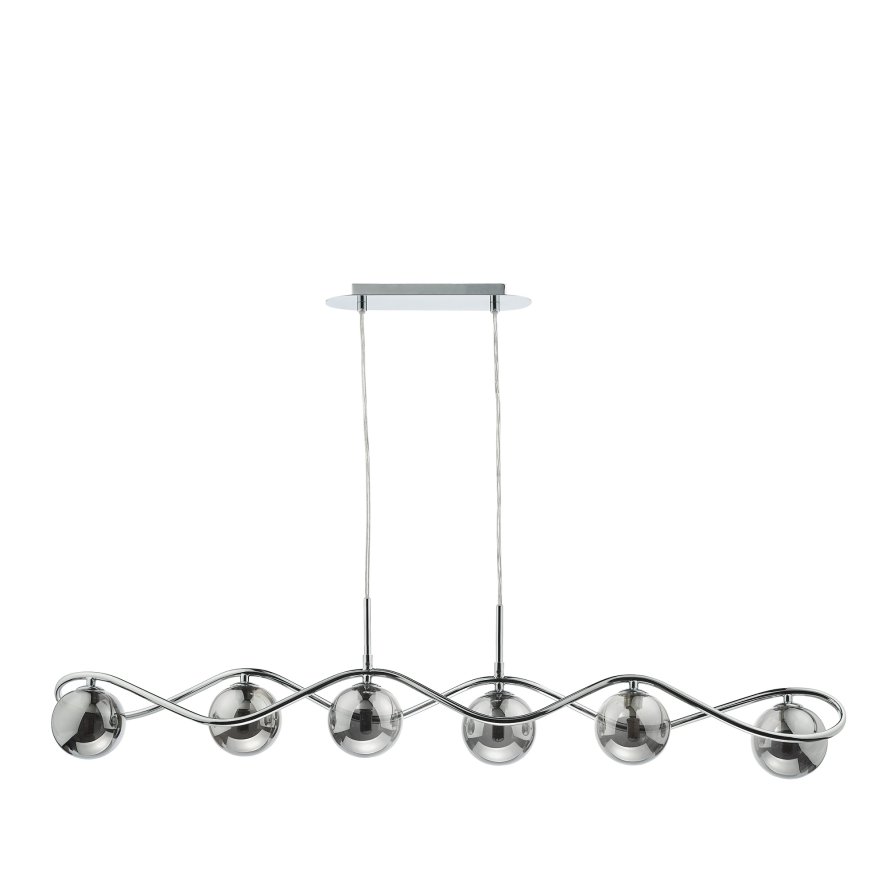 Dar Lighting Dar - Lysandra 6 Light Bar Pendant Polished Chrome and Smoked Glass