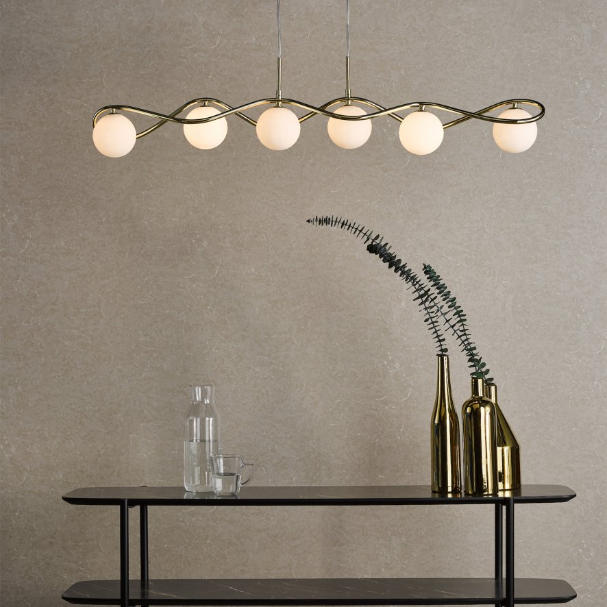 Dar Lighting Dar - Lysandra 6 Light Bar Pendant Polished Gold and Opal Glass