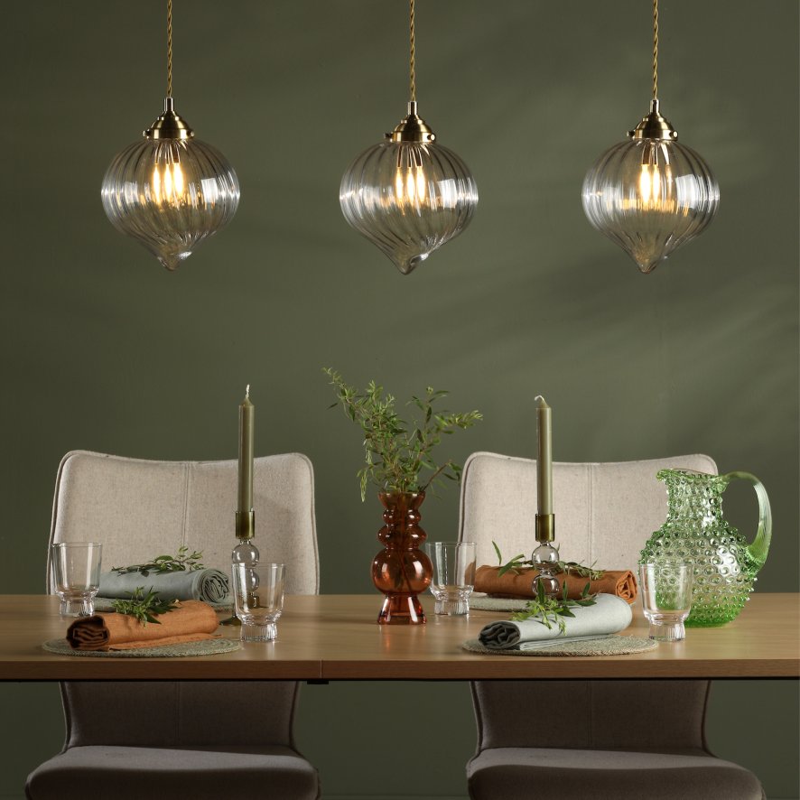 Dar Lighting Dar - Mya 3 Light Bar Pendant Antique Brass and Clear Glass
