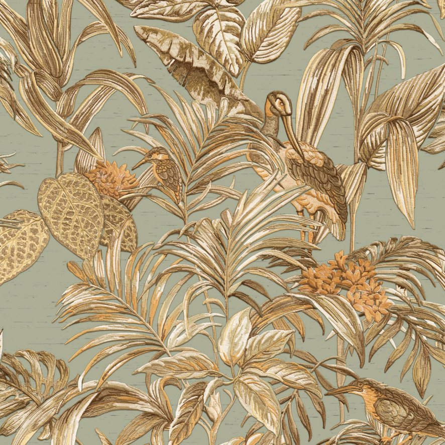 Esselle Esselle - Bird of Paradise Aqua and Gold Wallpaper
