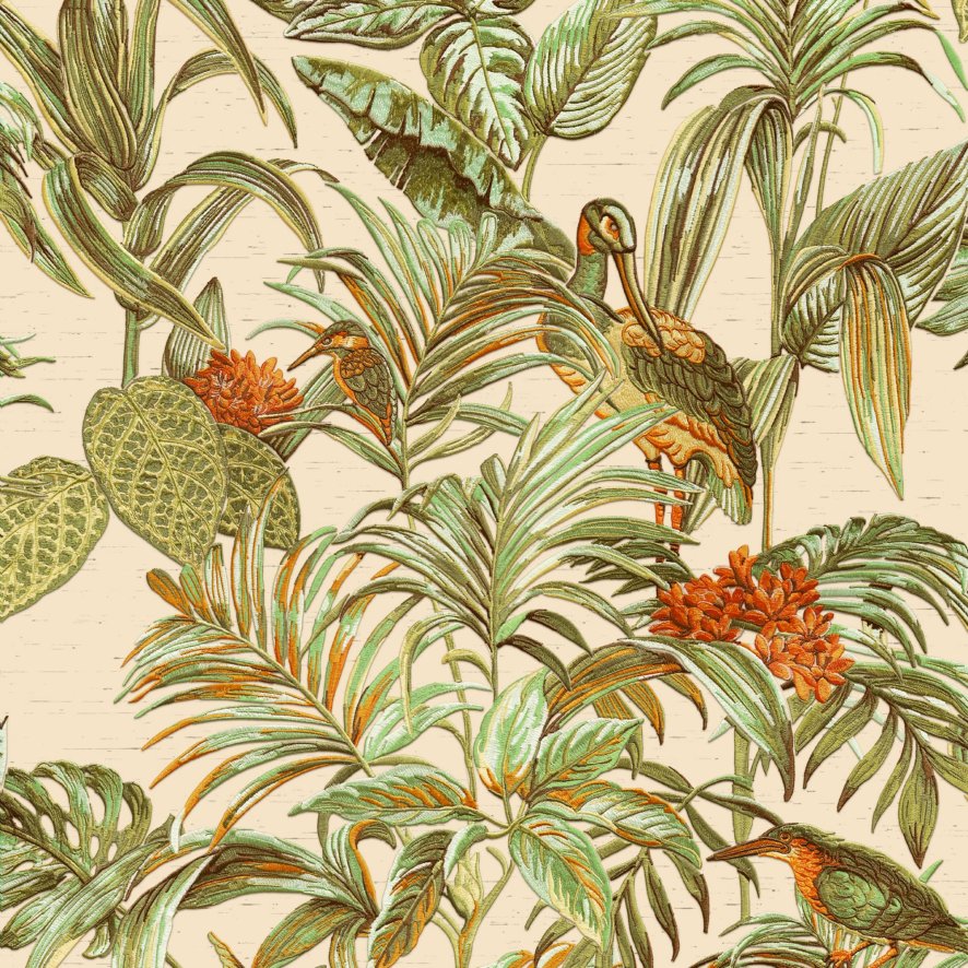 Esselle Esselle - Bird of Paradise Green, Orange and Gold Wallpaper