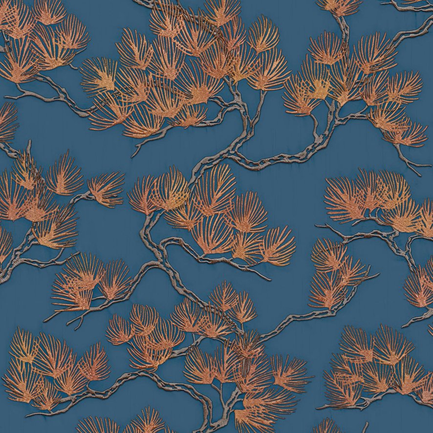 Esselle Esselle - Geometric Silk Deep Blue and Gold Wallpaper