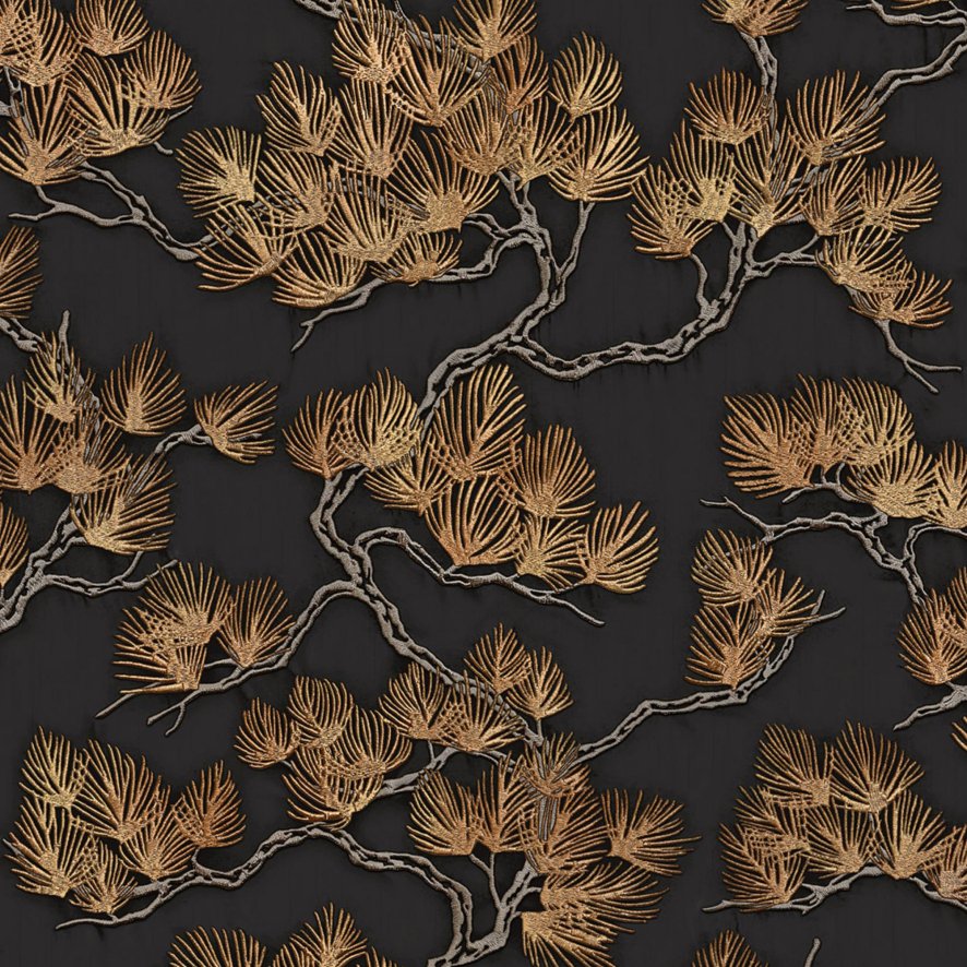 Esselle Esselle - Pine Tree Black and Gold Wallpaper