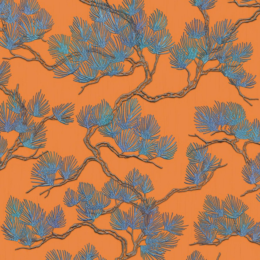 Esselle Esselle - Pine Tree Orange and Blue Wallpaper