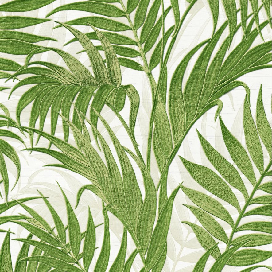 Esselle Esselle - Tropical Palm Leaf Green and White Wallpaper
