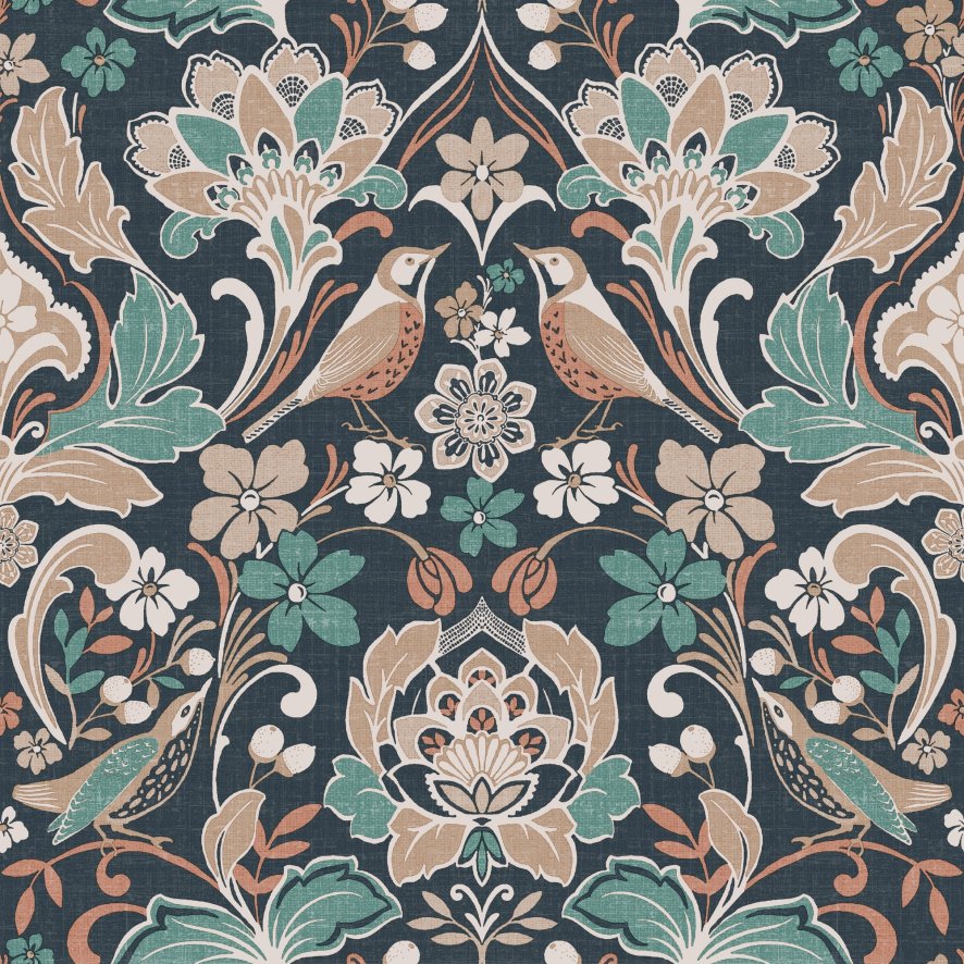Esselle Esselle - Folk Floral Navy Wallpaper
