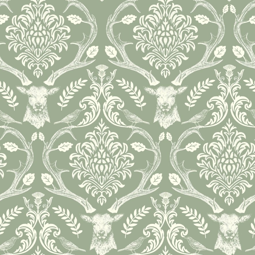 Esselle Esselle - Stag Damask Sage Green Wallpaper