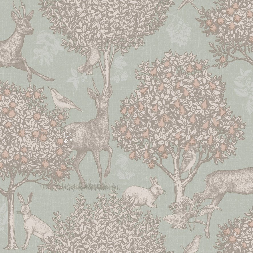Esselle - Woodland Scene Sage Green Wallpaper