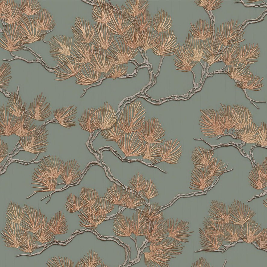 Esselle Wallpaper Sample - Pine Tree Sage and Gold