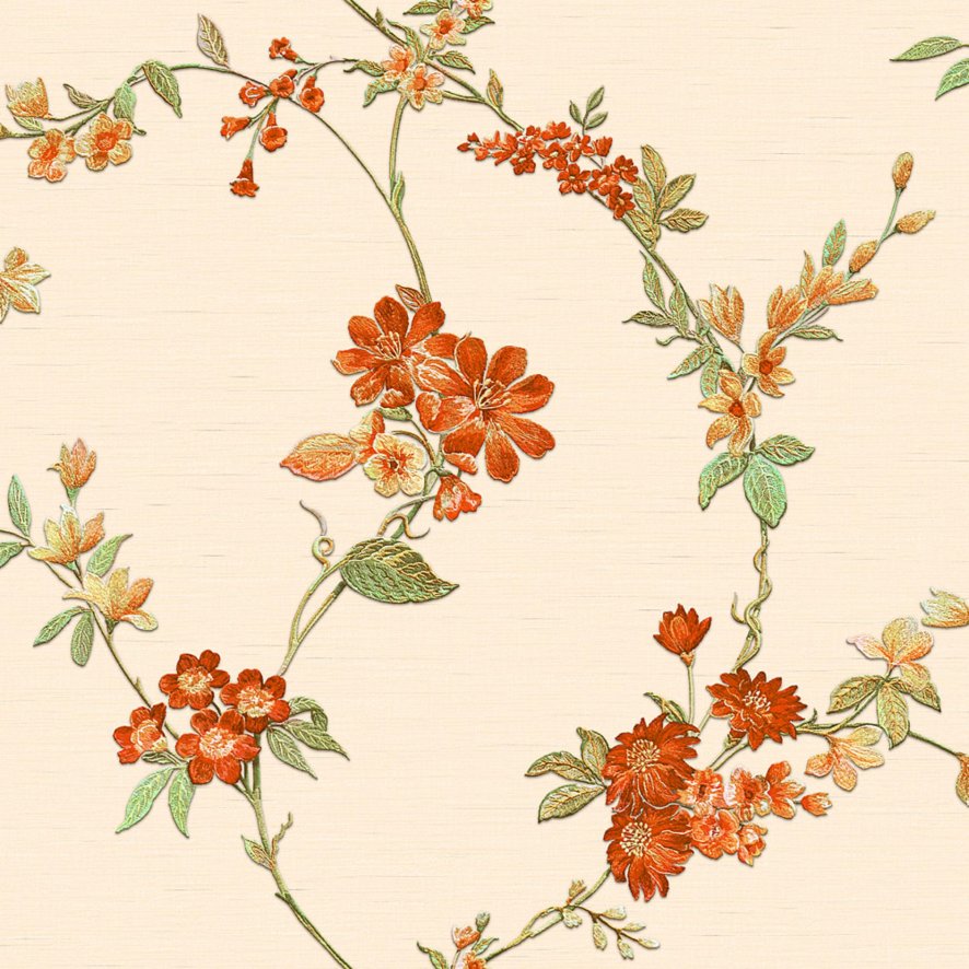 Esselle Wallpaper Sample - Flower Trail Cream and Orange