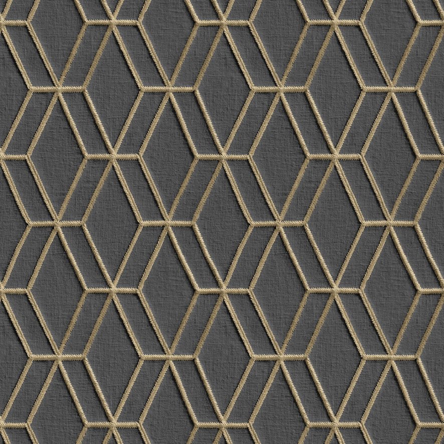 Esselle Wallpaper Sample - Embroidery Stitch Diamond Black and Gold Wallpaper