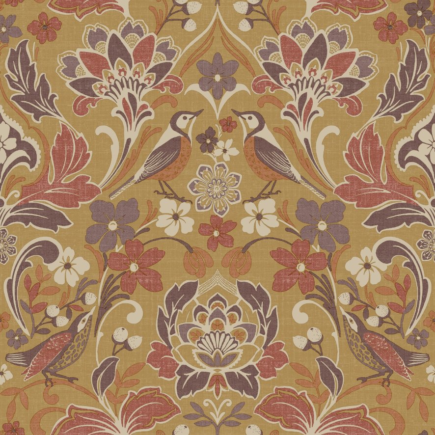 Esselle Wallpaper Sample - Folk Floral Ochre