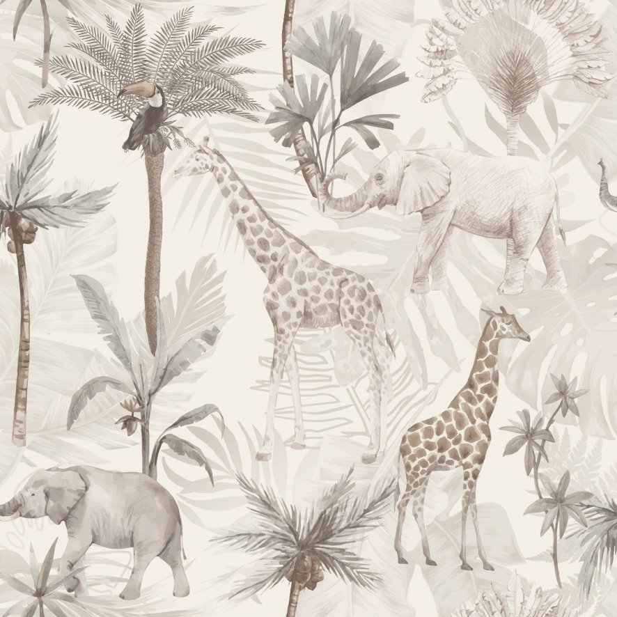 Esselle Wallpaper Sample - Serengeti Animals Neutral
