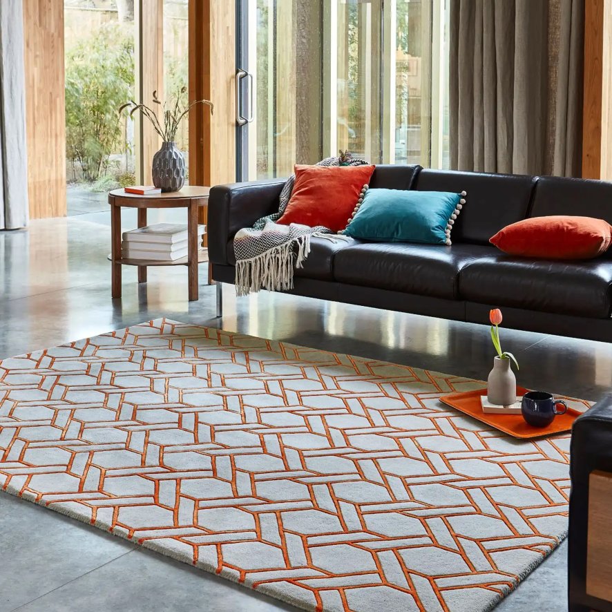 Nexus Rug - Silver/Orange