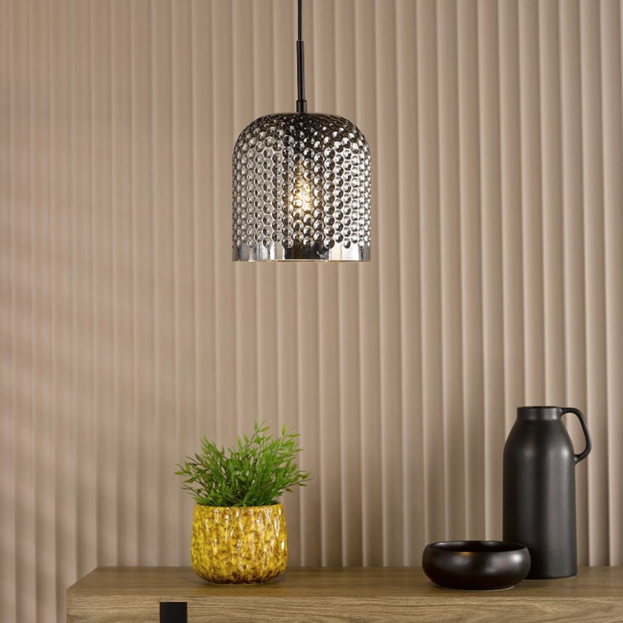 Dar Lighting Esila - Pendant Matt Black and Smoked Glass