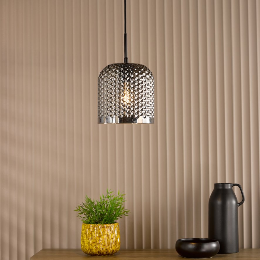 Dar Lighting Dar - Esila Pendant Matt Black and Smoked Glass