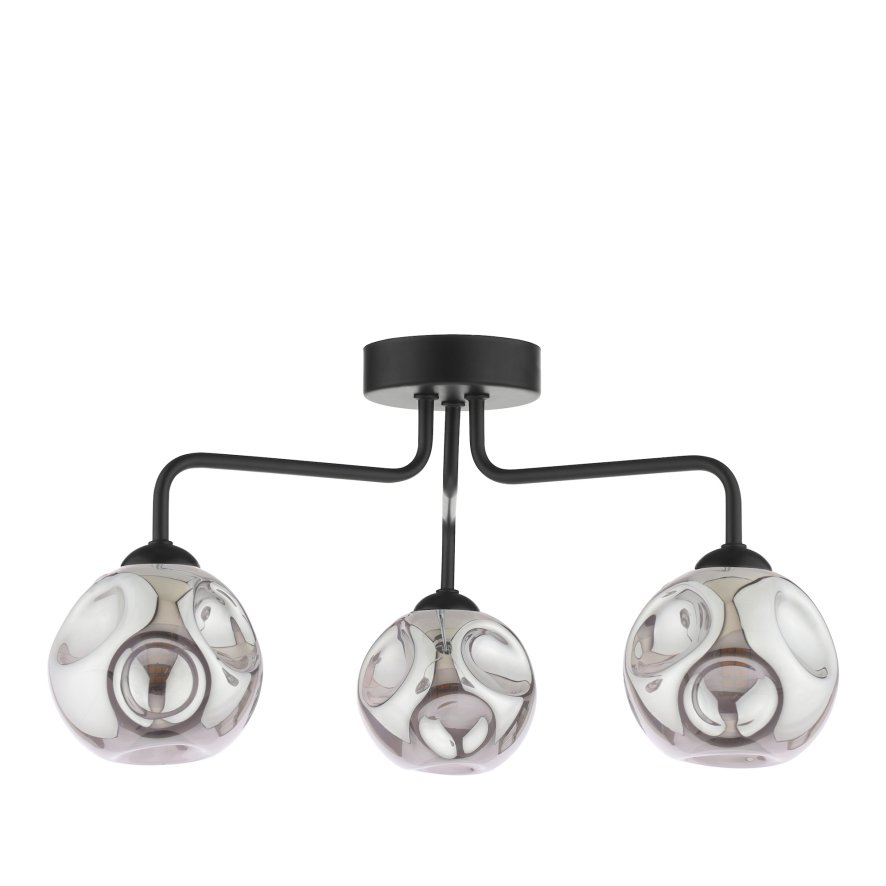 Dar Lighting Dar - Feya 3 Light Semi Flush (Matt Black With Closed Organic Smoked Glass)
