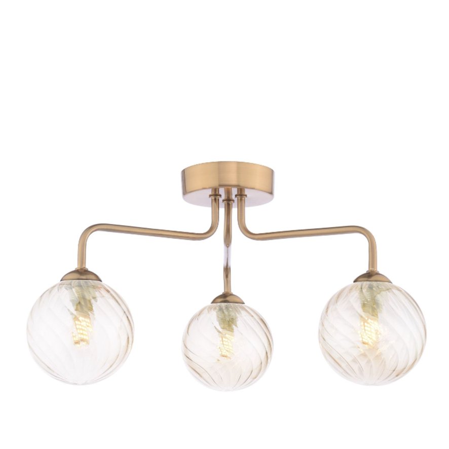 Dar Lighting Dar - Feya 3 Light Semi-Flush (Antique Bronze With Twisted Amber Glass)