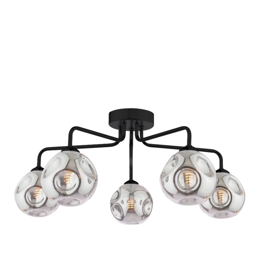 Dar Lighting Dar - Feya 5 Light Semi Flush (Matt Black With Closed Organic Smoked Glass)