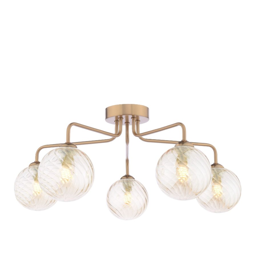 Dar Lighting Dar - Feya 5 Light Semi-Flush (Antique Bronze With Twisted Amber Glass)