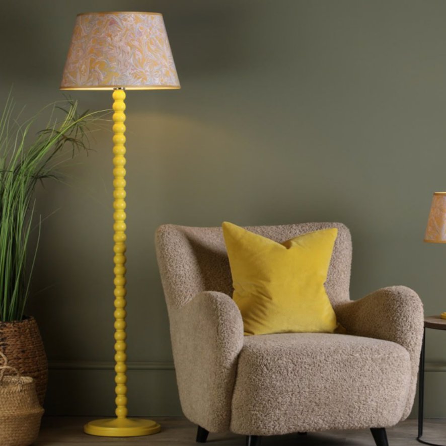 Dar Lighting Dar - Spool Floor Lamp Yellow With Shade