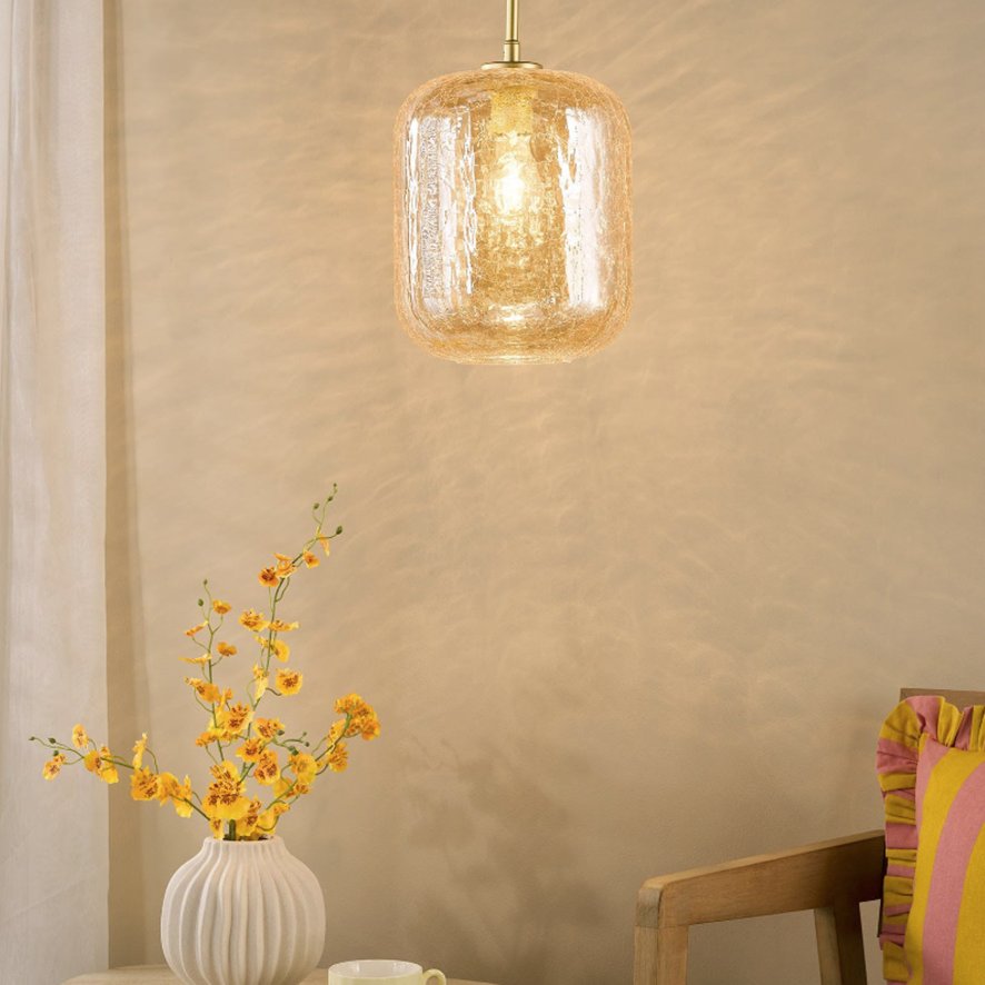 Dar Lighting Dar - Tavia Pendant (Satin Gold and Amber Glass)