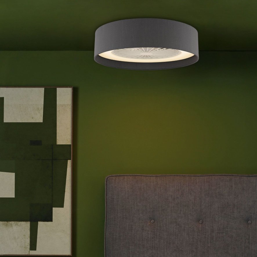 Dar Lighting Dar Fan - Flush White LED Ceiling Light with Grey Shade