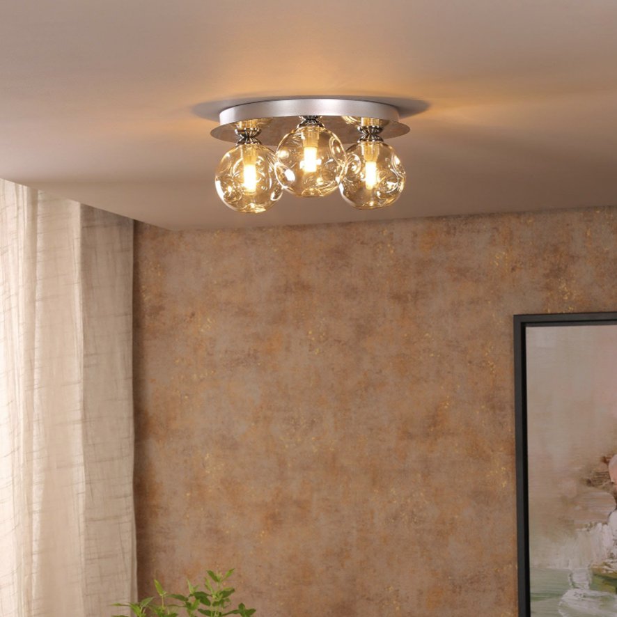 Dar Lighting Dar Foley - 3 Light Ceiling Light (Polished Chrome With Closed Organic Amber Glass)