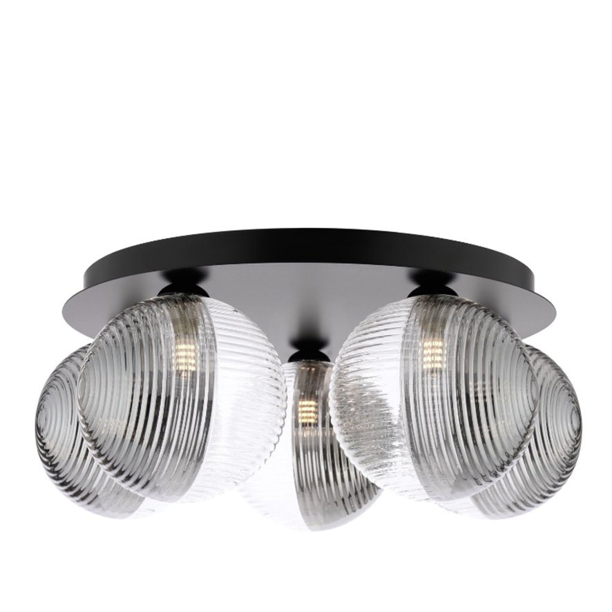 Dar Lighting Dar Foley - 5 Light Ceiling Light (Matt Black With Smoked/Clear Ribbed Glass)