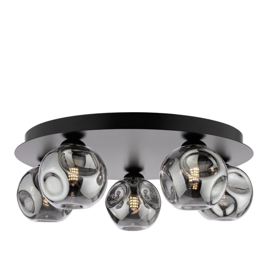 Dar Lighting Dar Foley - 5 Light Ceiling Light (Matt Black With Closed Organic Smoked Glass)