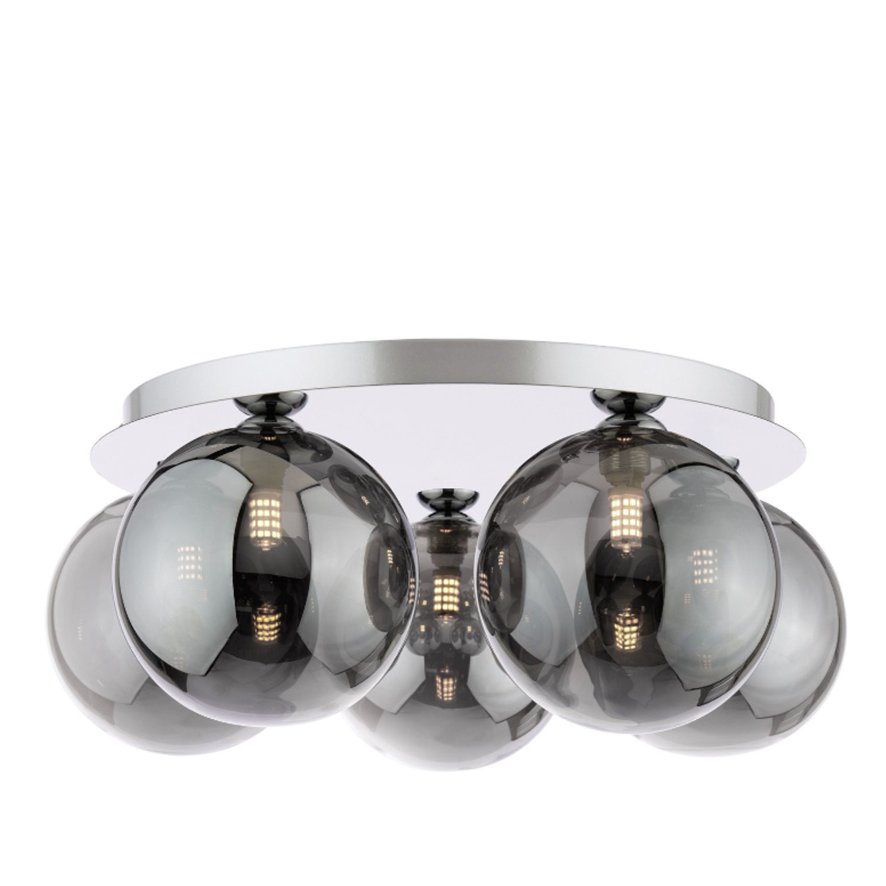 Dar Lighting Dar Foley - 5 Light Ceiling Light (Polished Chrome With Smoked Glass)