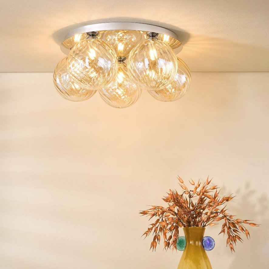 Dar Lighting Dar Foley - 5 Light Ceiling Light (Polished Chrome With Twisted Amber Glass)