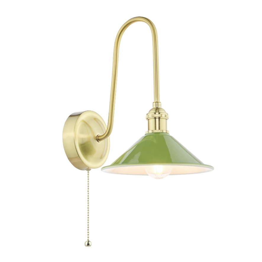 Dar Lighting Dar Hadano - Wall Light (Natural Brass and Matt Green)