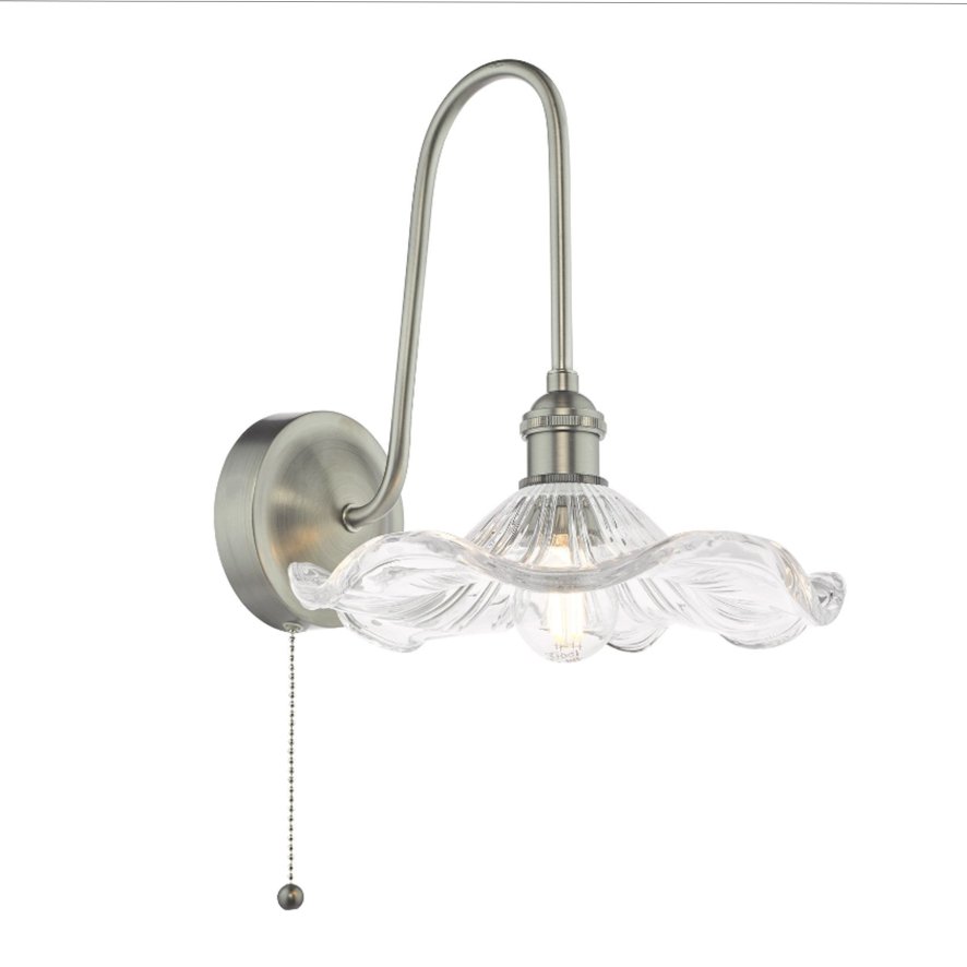 Dar Lighting Dar Hadano - Wall Light (Antique Chrome and Glass)