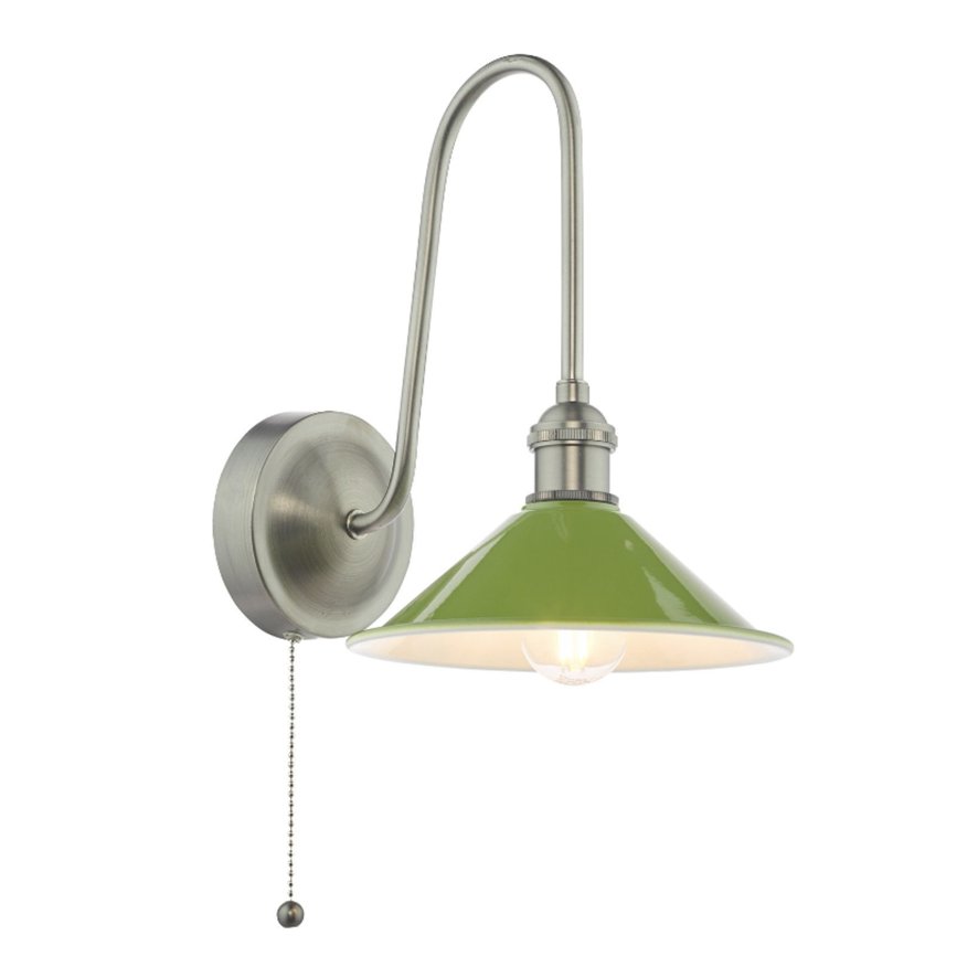 Dar Lighting Dar Hadano - Wall Light (Antique Chrome and Matt Green)
