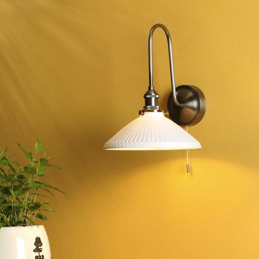 Dar Lighting Dar Hadano - Wall Light (Antique Chrome and White)