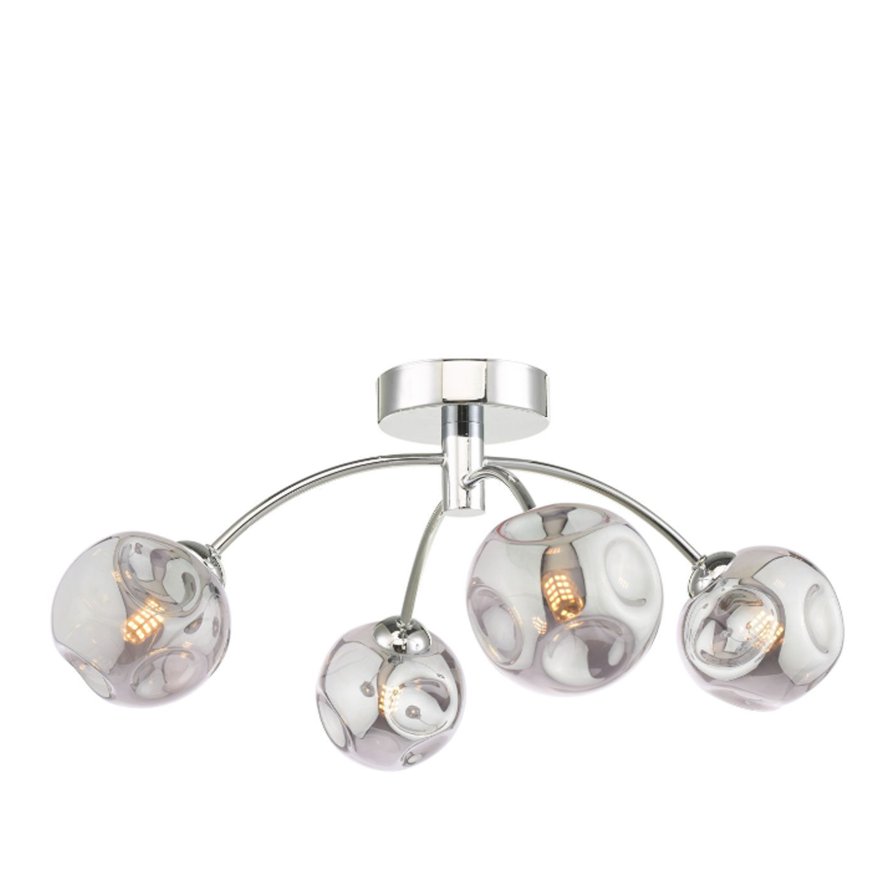 Dar Lighting Dar Izzy - 4 Light Semi Flush Ceiling Light (Polished Chrome With Closed Organic Smoked Glass)