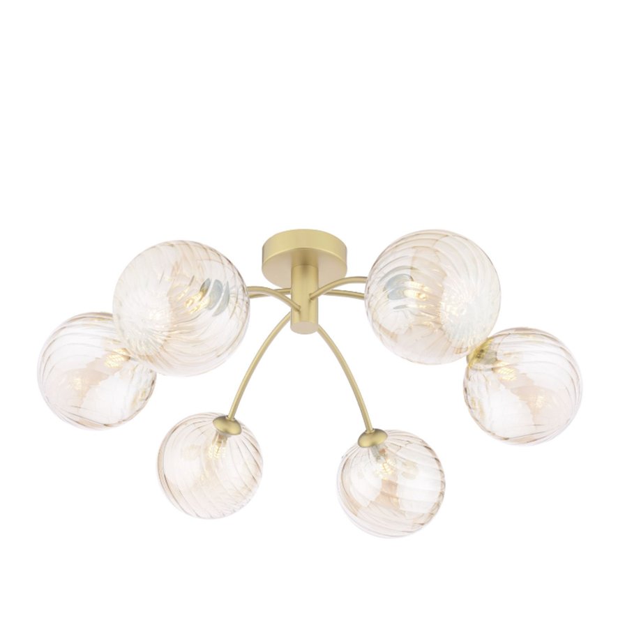 Dar Lighting Dar Izzy - 6 Light Semi-Flush Ceiling Light (Matt Gold With Twisted Amber Glass)
