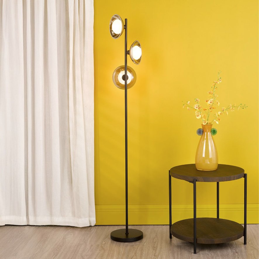 Dar Lighting Dar Kadience - 3 Light Floor Lamp (Satin Black and Smoked Glass)